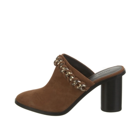 $180 REBECCA MINKOFF Brown Suede Chain Detail Heel Mules – 8 - Picture 2 of 3